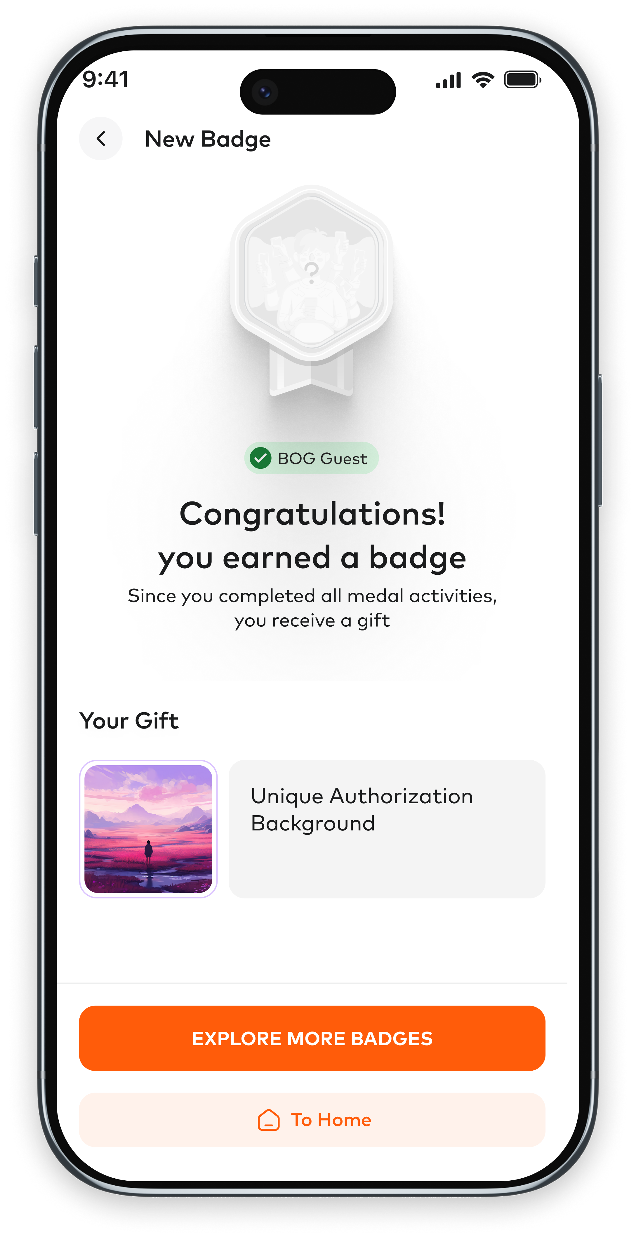 Badge earned — congratulations screen